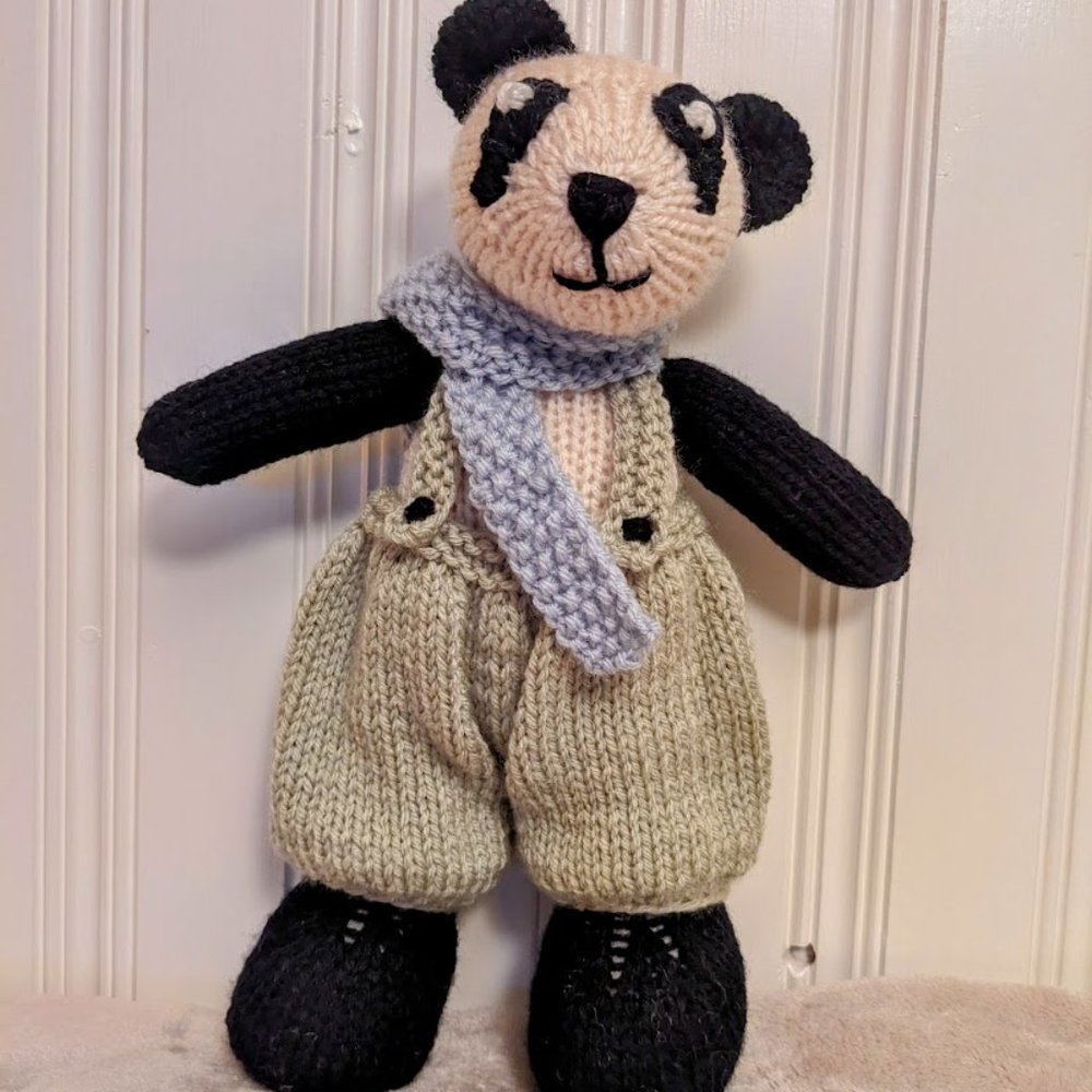 Meet Fred - Hand made Tricot panda bear baby birthday gift 13 inches